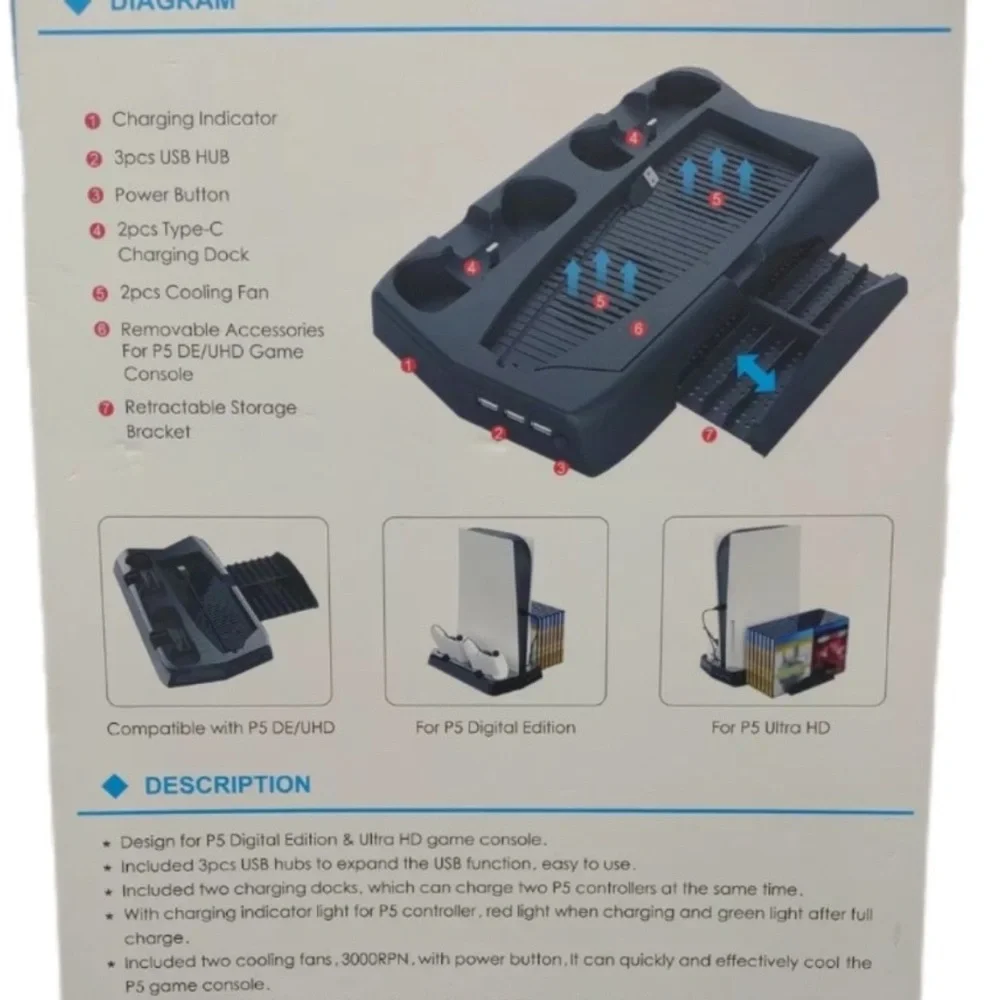 PS5 charging stand with cooling fan -New in box